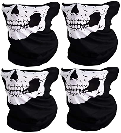 CIKIShield Couples Seamless Skull Face Tube Bandanas Black (4pcs-Color Set-N)