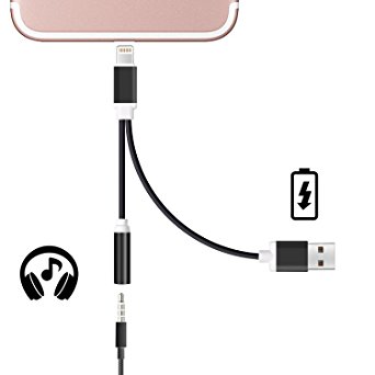 Lightning to 3.5mm Audio Adapter for iPhone 7 / 7 Plus, KINGBACK 2 in 1 Lightning Charger and 3.5mm Earphones Jack Cable [No Music Control] for iPhone 7 / 7 Plus