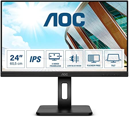 AOC 24P2Q - 24 Inch FHD Monitor, 75Hz, 4ms, IPS, Height Adjust, USB Hub, Speakers (1920x1080 @ 75Hz, 250cd/m², HDMI//DP/VGA/DVI/ USB 3.2)