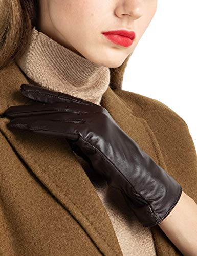Women's Full-Hand Touchscreen Genuine Leather Gloves Winter Warm 100% Cashmere Lined