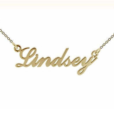 Small 9ct Yellow Gold Plated Carrie Style (Sex & The City) Personalised Name Necklace With Trace Chain In Presentation Gift Box - ANY NAME MADE (See Description)