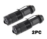 2PCS WAYLLSHINETM BLACK 7W 300LM Mini CREE X-PE LED Flashlight Torch Adjustable Focus Zoom Light Lamp for Riding Camping Hiking Hunting and Indoor Activities