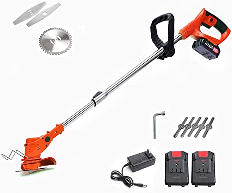 Cordless String Trimmer,36V Electric Garden Grass String Trimmer/Edger,2 Battery & 1 Charger Included,Suitable for Lawn Garden Pruning Multi-Angle Adjustment Cutting (Orange)