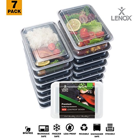 Food Storage Container 7-PACK Meal Prep Container Leak proof Lunch Containers Meal Prep Container Bento Box Container Airtight Lids Dishwasher Microwave SAFE Plastic Food Container 1 Compartment 28oz