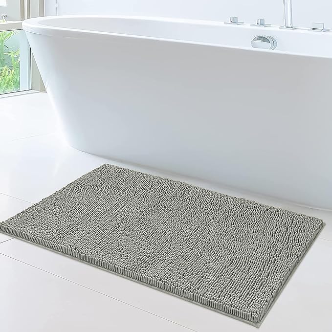 Soft Plush Chenille Bathroom Rug, Absorbent Microfiber Bath Mat, Machine Washable, Non-Slip Grip, Quick-Dry, Thick Shag Carpet Great for Bath, Shower Floor, Bedroom, or Door Mat (Seneca Rock, 24x39)