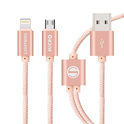 SGIN 3FT 2in1 Lightning and Micro USB Cable Nylon Braided Sync and Charging Cord Charger for iPhone 7/7Plus/6s plus/6s/6 plus/6/5s/5c/5, iPad /iPod, Samsung, HTC(Rose)