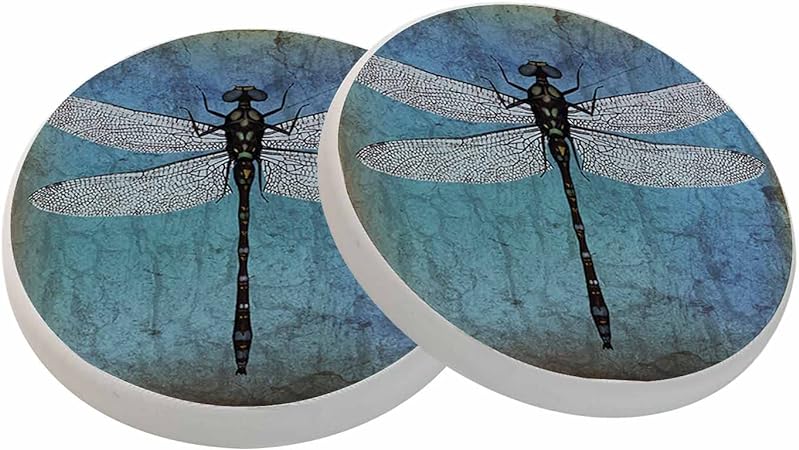 oFloral Dragonfly Coasters for Drinks Absorbent Set of 2 Blue Vintage Dark Tone House Warming Gifts New Home for Table Protection, 4 Inch