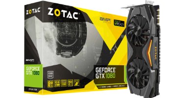 ZOTAC GeForce GTX 1080 AMP! Edition, ZT-P10800C-10P, 8GB GDDR5X IceStorm Cooling, Metal Wraparound Carbon ExoArmor exterior, Ultra-wide 100mm Fans, Spectra Lighting, PowerBoost, FREEZE fan stop