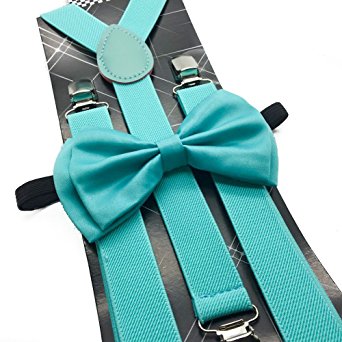 Awesome Teal Mint Blue Wedding Accessories Adjustable Bow Tie & Suspenders