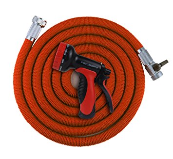 FOCUSAIRY Newest 25 Feet Expanding Heavy Duty Expandable Strongest Garden Water Hose with Shut Off Valve Solid Metal Connector and 10-pattern Spray Nozzle