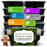 Lunch Box Bento Food Storage Container - with 3 Compartments Meal Prep Sets of 10 by Enzo offers a Green No BPA BPS Free Recyclable Microwave Safe Dishwasher friendly Stack-able Easy to Clean Great Choice for Home Cooks and Dieters Start controlling your diet today