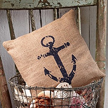 Nautical Ship's Anchor - Burlap Accent Pillow - 8-in x 8-in