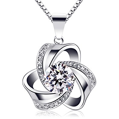 B.Catcher Necklace Womens 925 Sterling Silver "Eternal Love" Clover Pendant Jewelry Set Cubic Zirconia,18'' Valentines Gift