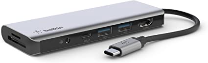 Belkin USB C Hub, 7-in-1 MultiPort Adapter Dock with 4K HDMI, USB-C 100W PD Pass-Through Charging, 2 x USB A, 3.5mm Audio, SD 3.0 Slot and Micro SD 3.0 for MacBook Pro, Air, iPad Pro, XPS and More