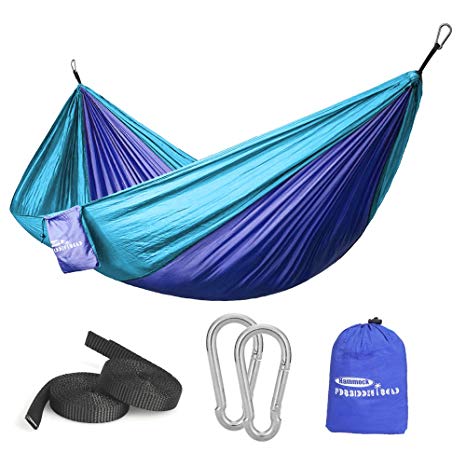 Forbidden Road Hammock Single Double Camping Lightweight Portable Parachute Hammock For Outdoor Hiking Travel Backpacking - Nylon Taffeta Hammock Swing - Support 400lbs Ropes Carabiners 11 Colors