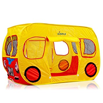 Children's Colorful Pop Up Play Tent/Playhouse in Yellow School Bus Design with Mesh Windows, & Very Easy Assembly, Tons of Fun, Safe & Sturdy for Indoors & Outdoors, By Dimple