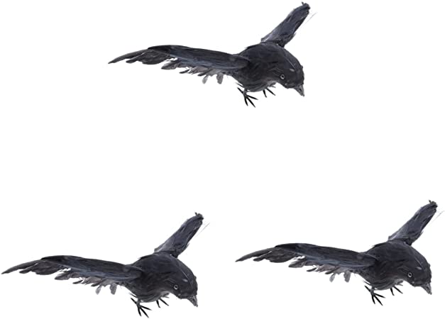 Amosfun 3 Pcs Artificiales Para Black Decor House Ornaments Black Crow Decorations Halloween Decor Birds Halloween Crows and Ravens Decor Decorate Props Artificial Bird