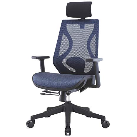 TOPSKY Ergonomic Swivel Task/Executive Chair 2D Arm Slide Seat Adjustable Headrest for Home Office (Blue)