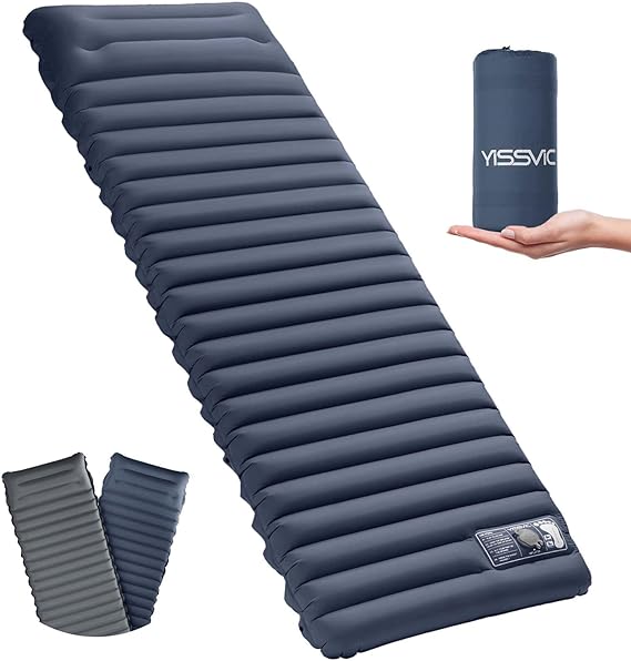YISSVIC Sleeping Pad for Camping Mattress with Pillow Ultralight Compact Air Camping Mat Foot Press for Backpacking, Traveling, Hiking