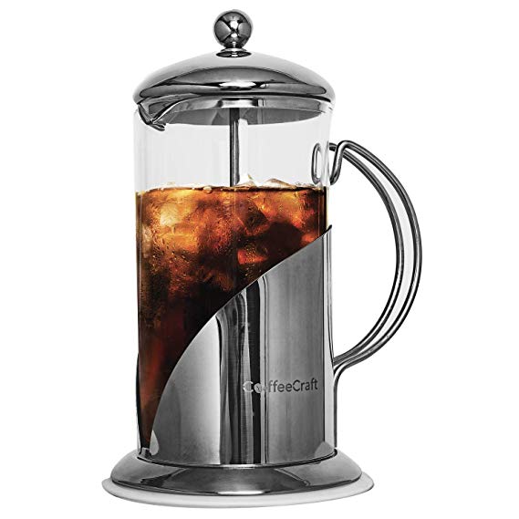 CoffeeCraft French Press Coffee Maker with 4-Level Superior Filtration Stainless Steel Plunger. Premium Quality. 600ml. Serves 1 to 4 Cups.