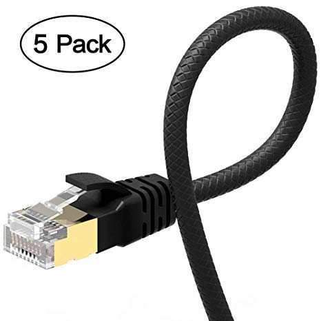 VANDESAIL CAT7A Ethernet Cables, High Speed 40Gbps STP RJ45 Gigabit Network Cable with Gold Plated Connector for Switch/Router/Modem/Patch Panel (1m/3ft, Black-5 pack)