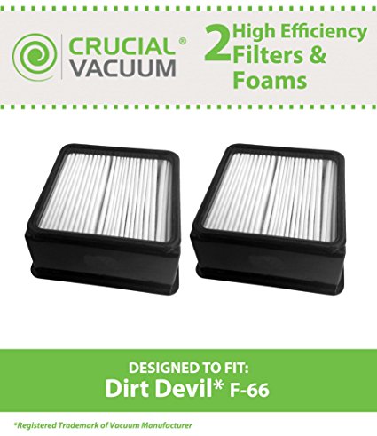 2 Dirt Devil F66 (F-66) Filters & Foam Filters Insert Fits Dirt Devil Featherlite Upright Model UD70100; Compare To Dirt Devil F66 Part # 304708001; Designed & Engineered By Crucial Vacuum