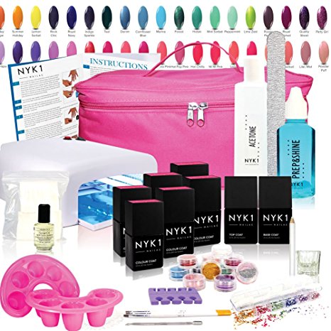 NYK1 Gel Nail Kit Elite UV LED Polish You Choose ANY 6 Colours plus Top Coat, Base Coat and Carry Case are all included with Nailac Lamp, and CND Mini Solar Oil