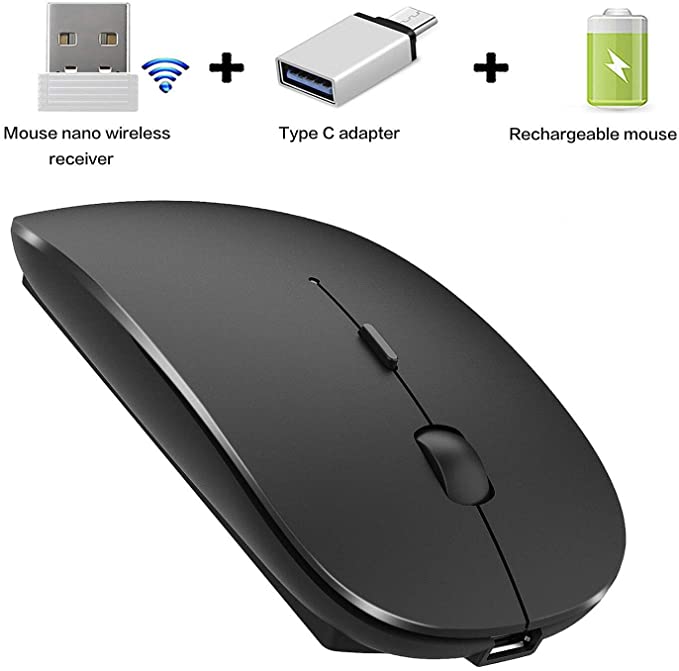 Wireless Mouse Rechargeable Wireless Mouse for Mac iMac Laptop Windows (Black)