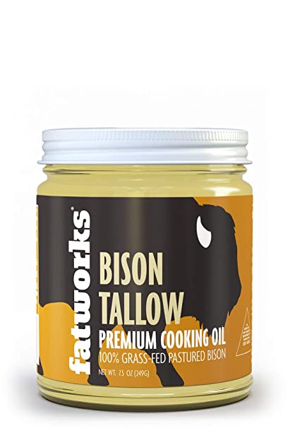 Fatworks Grass Fed Pasture Raised Buffalo-Bison Tallow, rendered from 100% Grass Fed & Grass Finished American Bison, Premium Cooking Oil, Keto, Paleo, WAP, WHOLE30, 7.5 oz.