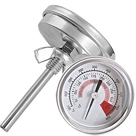 COLEMETER® Barbecue BBQ Pit Smoker Grill Thermometer Gauge Temperature Tool Kitchen Outdoor Stainless Steel Glass Dual Display 75°C-300°C 150°F-600°F
