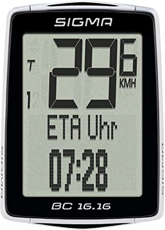 SIGMA BC 16.16 Bicycle Computer, Wired | ETA, Fuel Savings Motivating Indicators| Full Text Display, Auto Start/Stop, Automatic Bike Recognition & Pairing | IPX8 Water Resistant | Tool Free Mounting