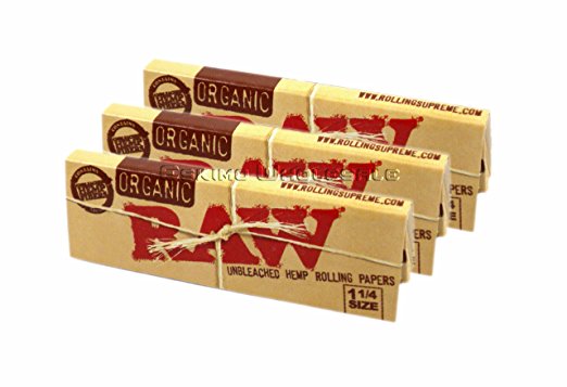 Raw Unrefined Organic 1.25 1 1/4 Size Cigarette Rolling Papers, 3 Packs