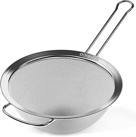 Hatrigo Stainless Steel Fine Mesh Strainer, 8" Diameter Large Mesh Strainers for Kitchen, Fine Mesh Strainer with Handle, Food Metal Strainer Sieve Sifter, Pasta Strainer