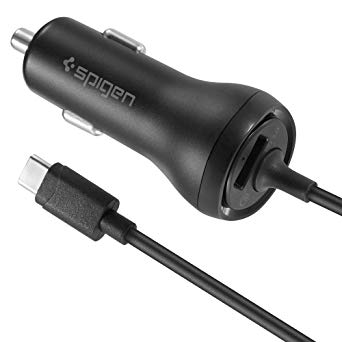 Spigen SteadiBoost 45W USB C Car Charger with built in USB C Cable Power Delivery Qualcomm Quick Charge 3.0 Type C Car Charger works with Galaxy, iPhone, Pixel, iPad, Galaxy Tab