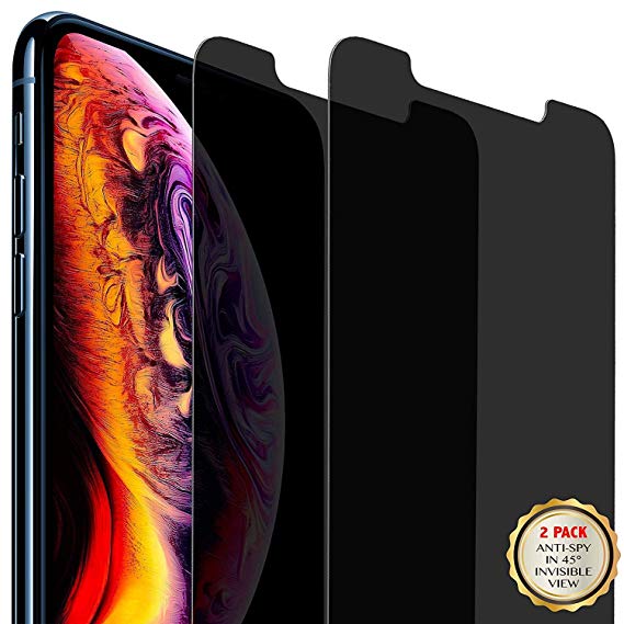 Blitzby HD Privacy Screen Protector for Apple iPhone Xs Max, Updated Version 6.5 inches, Anti-Spy Tempered Glass Film, 2-Pack