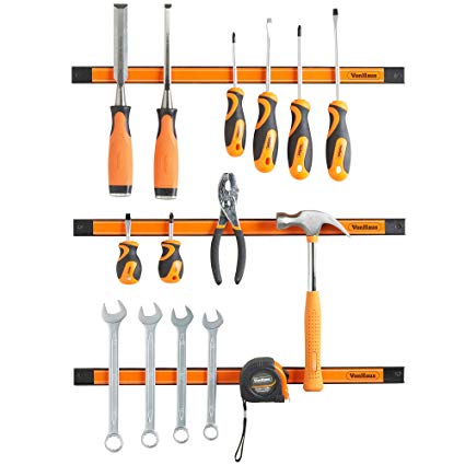 VonHaus Set of 3x 18" Large Magnetic Strip Rail Bar Tool Spanner / Wrench / Chisel / Screwdriver Holder Rack Set – Garage WorkShop Essential - Does not include tools