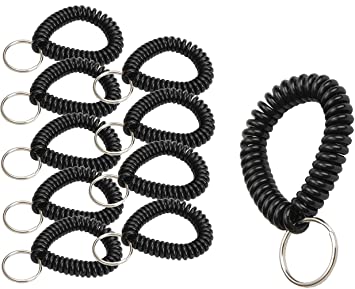 Lucky Line 2” Diameter Spiral Wrist Coil with Steel Key Ring, Multi-Color Flexible Wrist Band Key Chain Bracelet, Stretches to 12”, Black, 10 PK (41020)