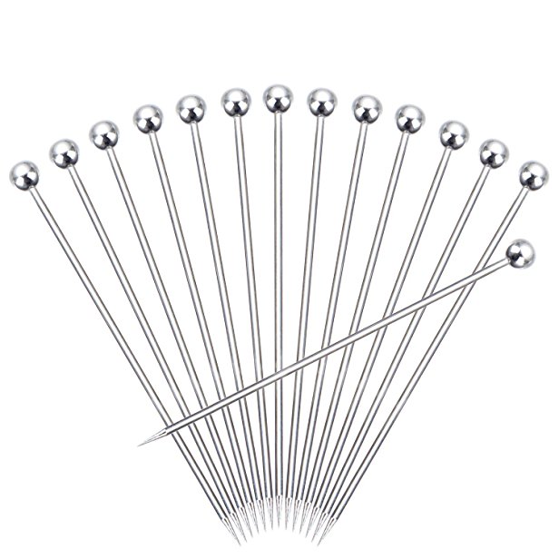 Satinior 20 Pieces Stainless Steel Cocktail Picks Fruit Stick Toothpicks, 4.3 Inches