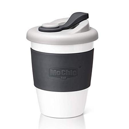 MOCHIC CUP Reusable Coffee Mug PLA Coffee Cup with Lid Natural Biodegradable Eco Friendly Travel Mug BPA Free Dishwasher and Microwave Safe (Charcoal Gray, 12 OZ)