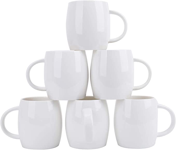 Foraineam Set of 6 Porcelain Mugs 15 Ounces White Coffee Mugs Set Ceramic Drinking Cups for Coffee, Tea, Juice, Cocoa