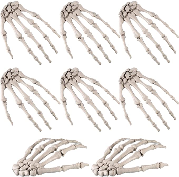 Tatuo 8 Pieces Halloween Realistic Life Size Skeleton Hands Plastic Fake Human Hand Bone Zombie Party Terror Scary Props