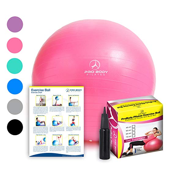 Exercise Ball - Professional Grade Anti-Burst Fitness, Balance Ball Pilates, Yoga, Birthing, Stability Gym Workout Training Physical Therapy