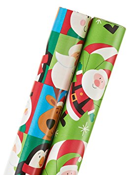 American Greetings Christmas Wrapping Paper, Juvenile Santa & Friends Blocks, Santa, 2-Roll (068981161646)