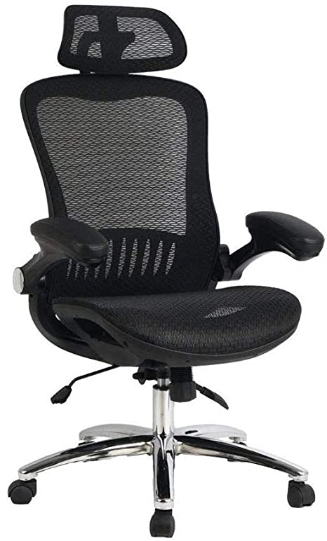 Moustache Mesh High Back Executive Swivel &Tilt Recline Office Chair with Adjustable Headrest & Padded Flip-Up Armrest, Task Computer Desk Arm/Head Rest Basic Chair, Black
