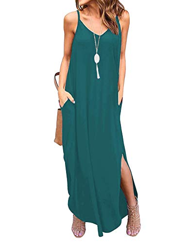 Newchoice Womens Spaghetti Strap Maxi Dress Pockets Casual Loose Cami Long Summer Dress