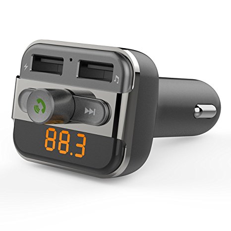 Miuko Wireless FM Transmitter Bluetooth Transmitter Radio Adapter Car Kit Support SD Card with Dual USB Car Charger for Iphone and Android