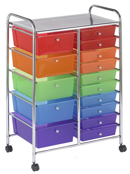 ECR4Kids 15-Drawer Mobile Organizer, Assorted Colors