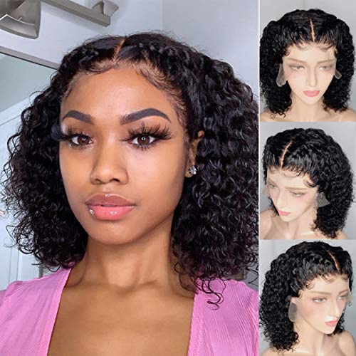 Nikiss Hair Free Part 150 Density Short Deep Curly Bob Brazilian Lace Front Wigs Pre Plucked Natural Hairline with Baby Hair Virgin Remy Human Hair Wig for Black Women(10 Inch) …