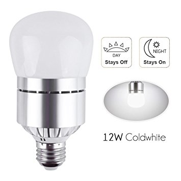 Dusk to Dawn LED Bulb 12W E26 Socket 6000k Cold White, Light Sensor Light With Photo Sensor, Automatic On&Off For Outdoor Yard, Porch, Patio, Garage, Garden Security Lighting