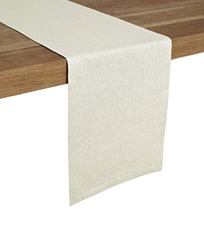 Solino Home 100% Pure Linen Table Runner – 14 x 90 Inch, Tesoro Runner, Natural and Handcrafted from European Flax – Chambray Ivory